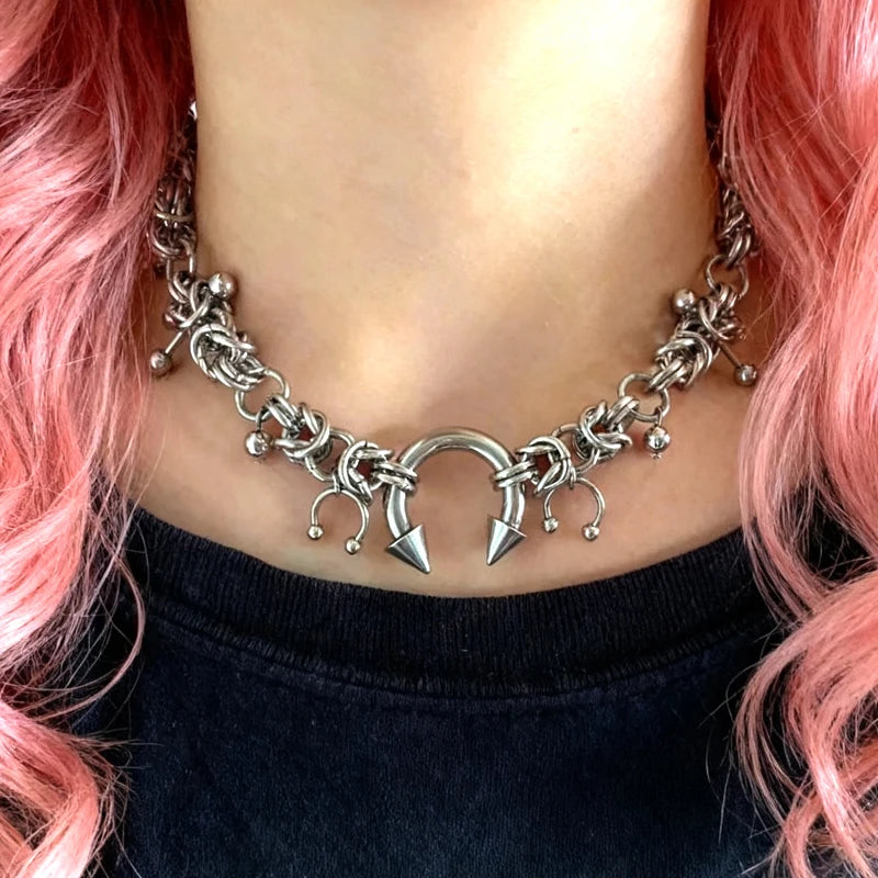 Punk Mode Edelstahl Niet Hufeisen Ring DIY Anhänger Halskette für Frauen Coole Mode Goth Schmuck Grunge Halsband So ist Leben
