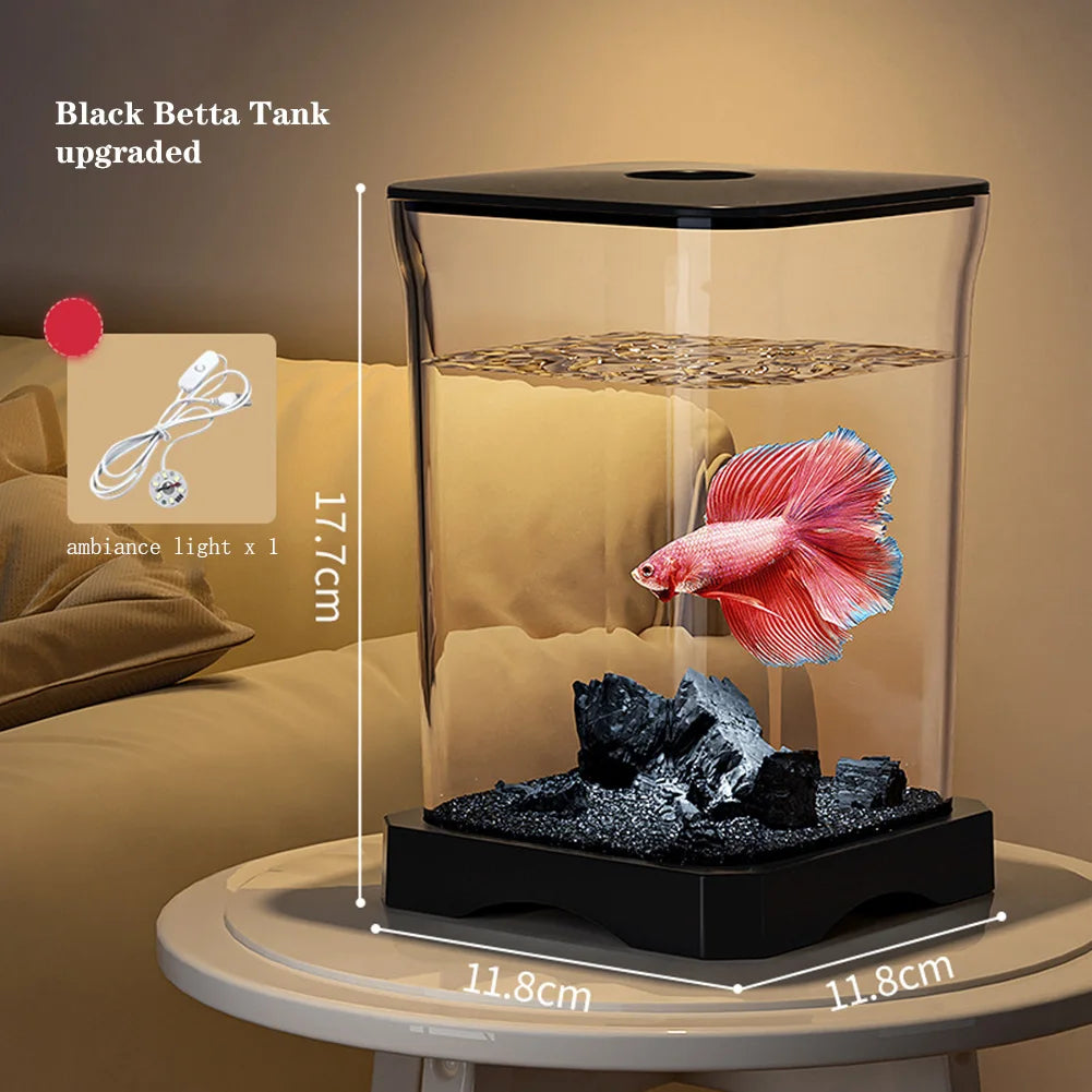 Aquarium Starter Kit Mini Desktop Rechteckiges Aquarium mit oberes Futterloch mit unten Licht Tischdekoration für Betta So ist Leben