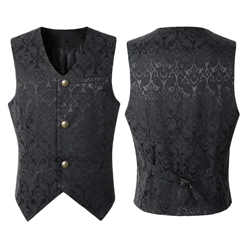 2024 Weste Herren Renaissance Steampunk Mantel Gothic Jacquard Weste Einreiher Business Formelle Kleidung Weste für Anzug So ist Leben