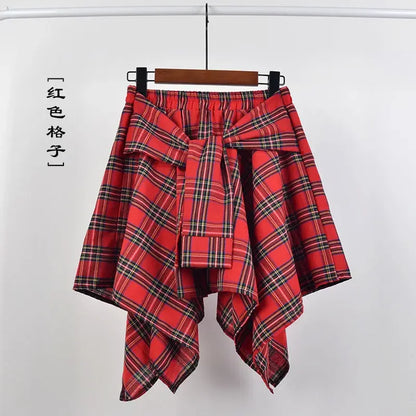 Plaid Rock Frauen Plissee Schnür Krawatte Minirock y2k Streetwear Harajuku Vintage unregelmäßige Sport Straße Frauen Furz Vorhang So ist Leben