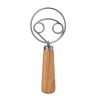 1PC Eichengriff Mehlmixer Dänischer Teigmixer Edelstahlspule Schneebesen Werkzeug
