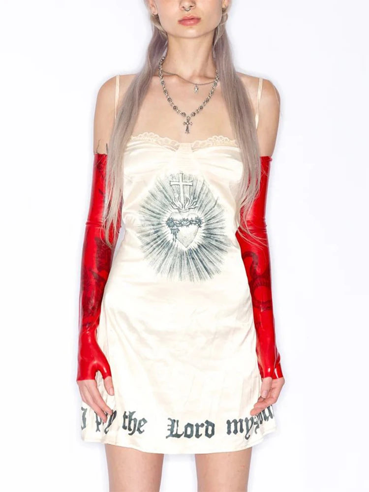 Y2k gotische ästhetische Punk-Spitze Frauen Kleid schickes Muster drucken Emo Mädchen Vintage Harajuku Streetwear Hip Hop Rock sexy schlankes Kleid So ist Leben