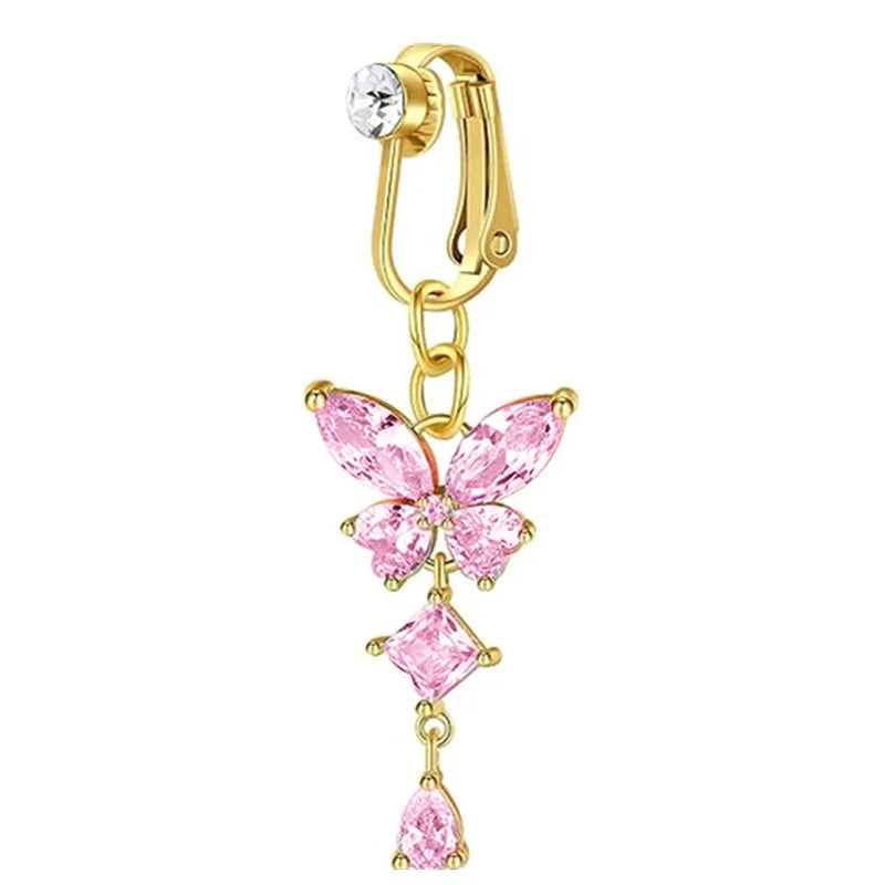 Clip On Bauchnabelring Schmetterling Kupfer Zirkon Rosa Fake Bauchnabelpiercing Nabelschnur Nabel Körperschmuck Trendiger Modestil So ist Leben
