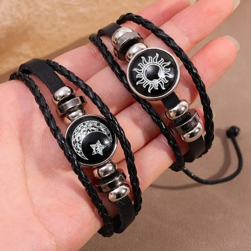 1/2 Stück Sonnen- und Mond-Armband, leuchtend, verstellbar, schwarz, geflochten, romantische Armbänder für Freunde, Freundin, Freundschaft, Geburtstagsgeschenke So ist Leben