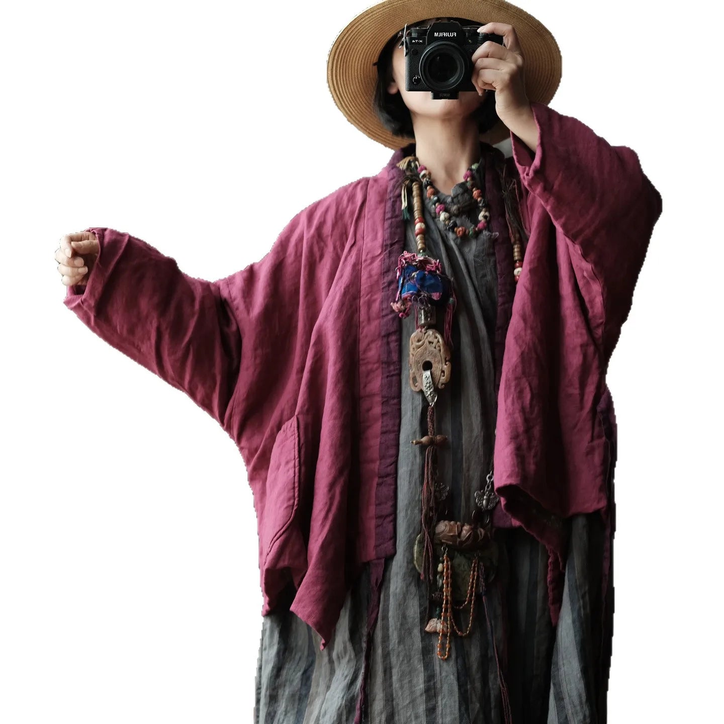 Lockere Passform, künstlerische Retro-Baumwolljacke, exklusiver Stil für Damen, mittelverdickt, langärmlig, reine Farbe, bequem, lässig So ist Leben