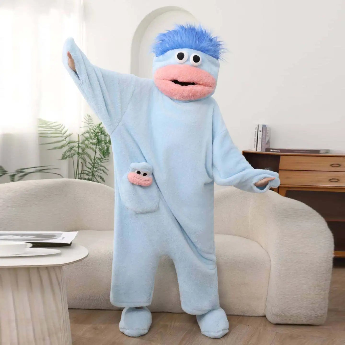Hangyodon One Piece Pyjama aus Korallenfleece, dick, warm, für den Winter, Cartoon-Motiv, lustiger Fischmund, Nachtwäsche für Damen und Herren, Paar-Loungewear So ist Leben