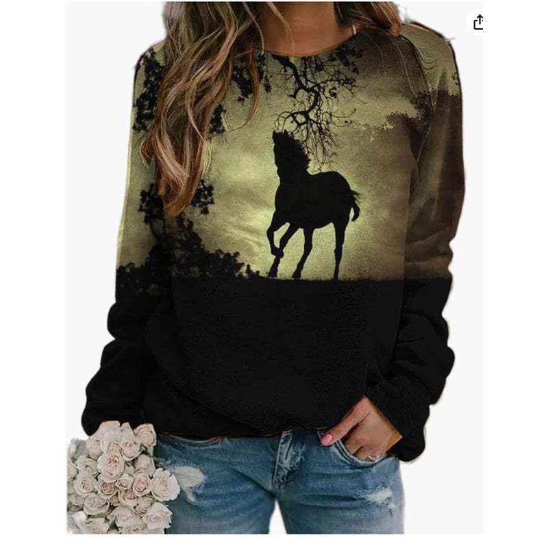 Herbst Pferd Sweatshirts Tier 3D Druck Hoodies Frauen Mode Langarm Y2k Hoodie Übergroßen Pullover Tops Weibliche Kleidung So ist Leben