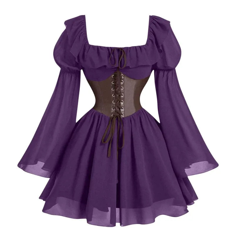 Renaissance-Periode mittelalterliches neues langärmeliges Damenkleid mit Blasenärmeln, Halloween-Mode, Retro, neuer Party-Taillenrock So ist Leben