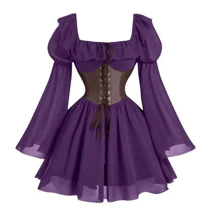 Renaissance-Periode mittelalterliches neues langärmeliges Damenkleid mit Blasenärmeln, Halloween-Mode, Retro, neuer Party-Taillenrock So ist Leben