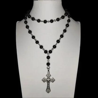 Original Dark Persönlichkeit Mode Kreuz Imitation Perle Halskette Hip Hop Punk Anhänger Pullover Kette Schmuck Zubehör So ist Leben