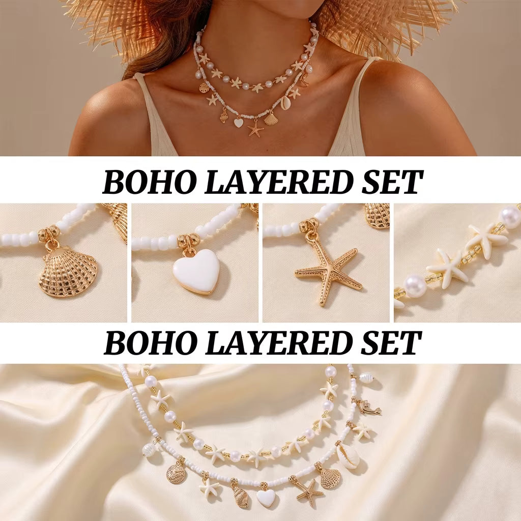 Boho Halskette mit Muschel‑Seestern‑Anhänger für Frauen So ist Leben