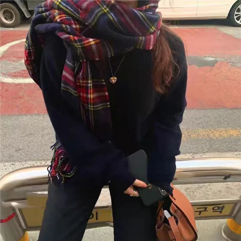 Retro koreanischen Stil Damen Schal Winter warm Quastenbesatz Nachahmung Kaschmir Schal Wrap Polyester frisch süß cremiger Stil So ist Leben