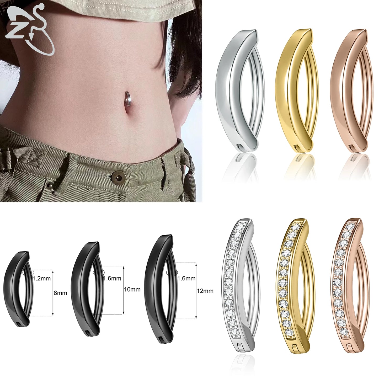 ZS 1 PC 14G/16G Edelstahl Clicker Bauchnabel Ring Frauen Gold Farbe Reverse gebogene Nabel Barbell Körper Schmuck 8/10/12 MM So ist Leben