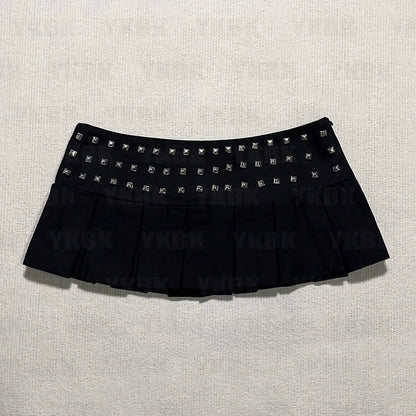 Y2k Kleidung Gothic Punk Damen Kleidung Nieten Mini Rock Harajuku Sexy Ultra Kurze Nieten Faltenrock Hot Girl Kawaii Rock So ist Leben