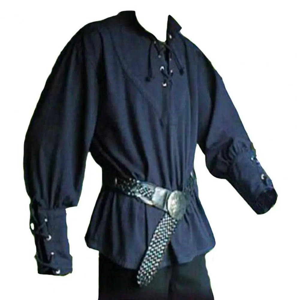 Hübsche Männer mittelalterliche Renaissance Langarm-Shirt Bandage Casual Tops Halloween Vermieter Ritter Shirt Vintage Cosplay Kostüm So ist Leben