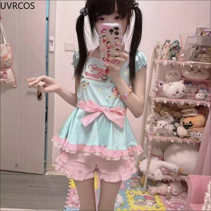 Rosa süße Lolita-Stil Shorts Frauen Sommer Kawaii elastische Taille Rüschen Schleife kurze Hosen Mädchen japanische Y2k ästhetische süße Shorts - So ist Leben
