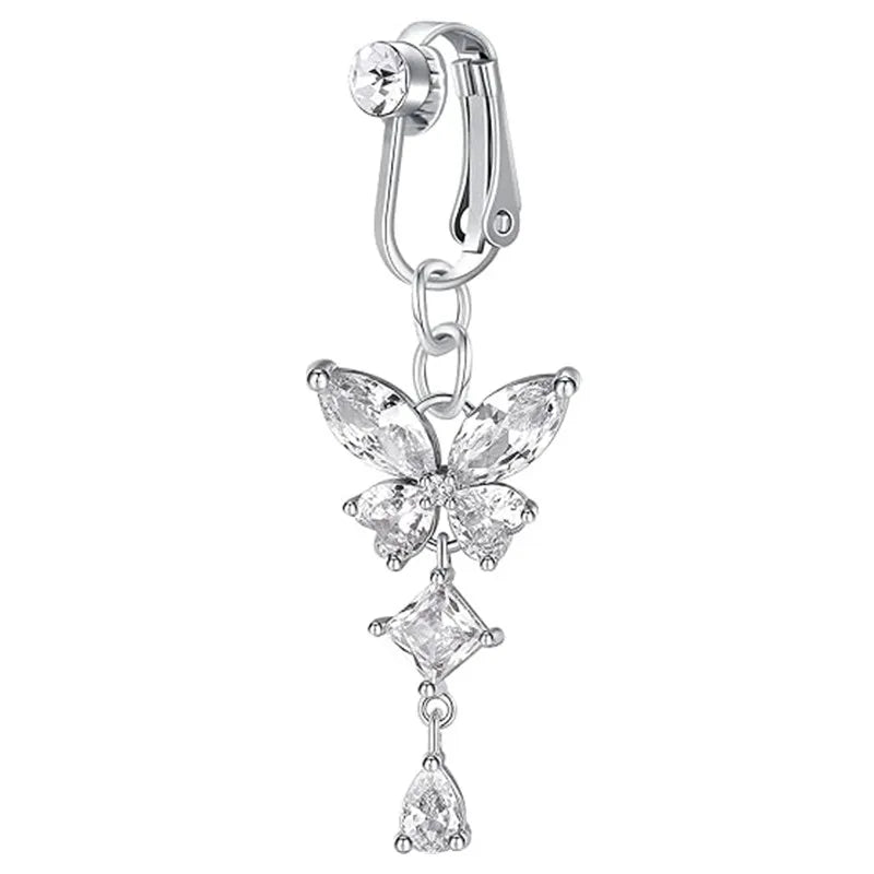 Clip On Bauchnabelring Schmetterling Kupfer Zirkon Rosa Fake Bauchnabelpiercing Nabelschnur Nabel Körperschmuck Trendiger Modestil So ist Leben