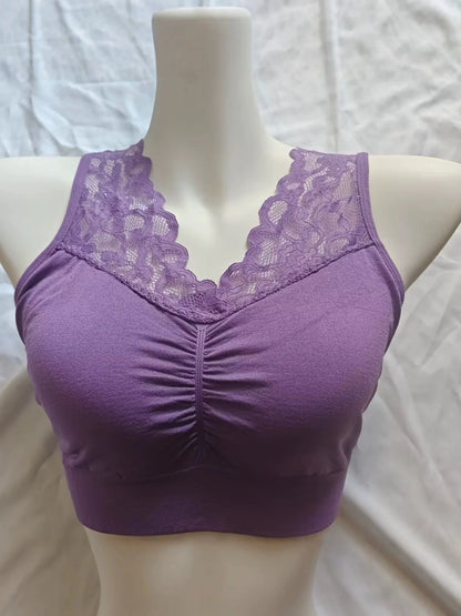 Stoßfester Sport-Bralette mit Spitzenbesatz, dünn, für den Sommer, ohne Stahlring, Unterwäsche ohne Brustpolster, atmungsaktiv, bequemer Sport-BH So ist Leben