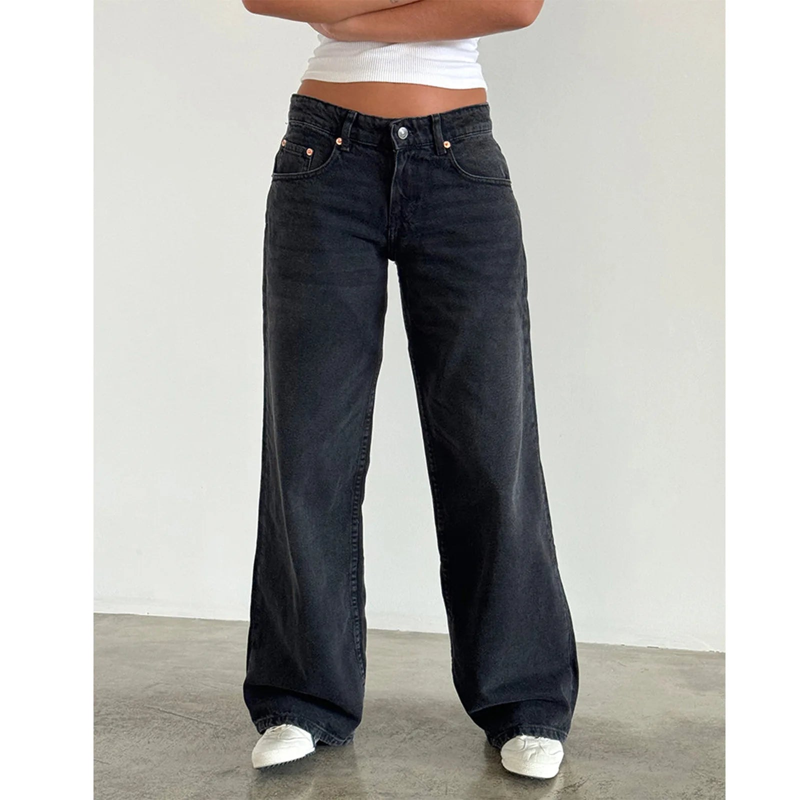Retro Amerikanische Low-Waist Jeans ohne Stretch, Gerades Bein, Damen-Herbstmode, Weites Bein, Frischer Süßer Stil, Baumwolle So ist Leben