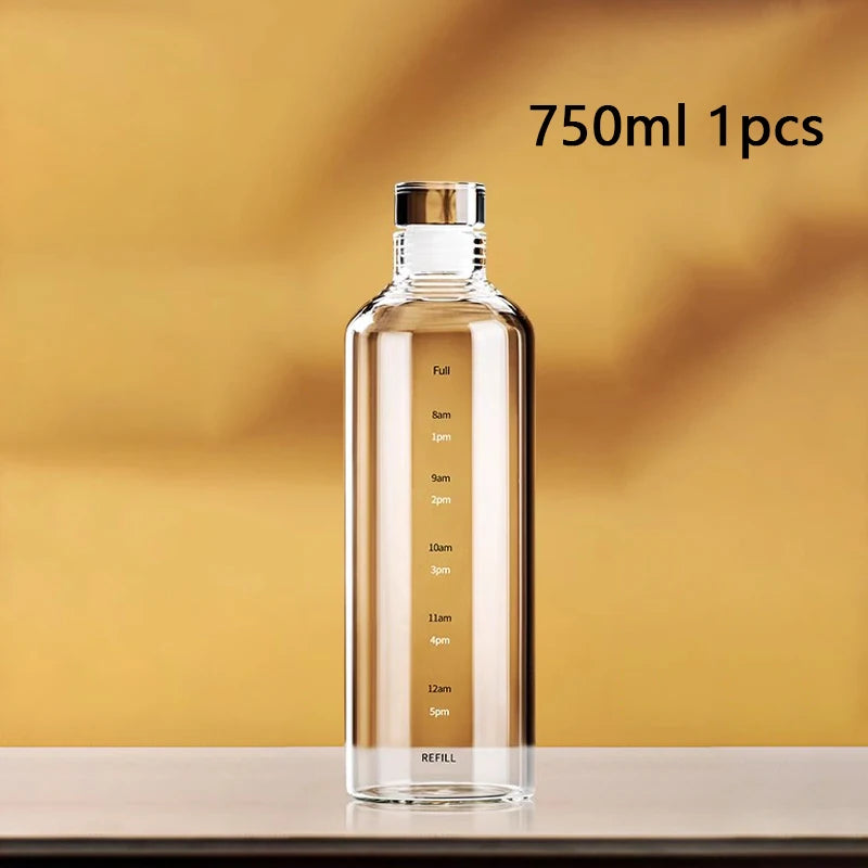 FOME Sport-Wasserflasche aus Glas mit Zeitskala, Weinaufbewahrungsflasche, Outdoor-Wasserflasche für Kaffee, Tee, Milch, Saft, 500/750/1000 ml So ist Leben