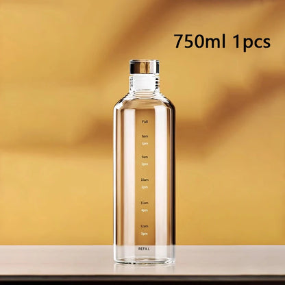FOME Sport-Wasserflasche aus Glas mit Zeitskala, Weinaufbewahrungsflasche, Outdoor-Wasserflasche für Kaffee, Tee, Milch, Saft, 500/750/1000 ml So ist Leben