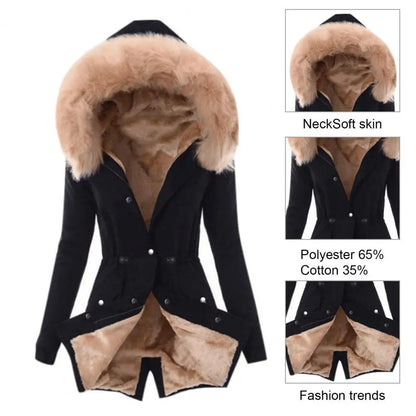 Damen-Jacke aus Baumwollmischung mit Reißverschluss, winddichter Winter-Daunenmantel mit pelzigen Kapuzentaschen, Reißverschluss für das Wetter So ist Leben