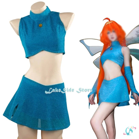 Anime Club Cartoon Prinzessin Bloom Cosplay Glänzender Rock Erwachsene Frauen Mädchen Stil Kleidung Halloween Party Dress-up Blauer Anzug So ist Leben