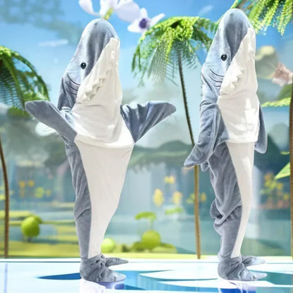 Cartoon Shark Decke Hoodie Frauen Kigurumi Overall Kinder Eltern Mit Kapuze Warme Flanell Lustige Homewear Shark Onesie Schlafsack - So ist Leben