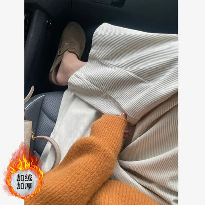 Hohe Taille Cord Hosen frauen Verdickt Fleece Herbst Winter Neue Stil Casual Lose Gerade Bein Abnehmen Breite Bein Hosen So ist Leben