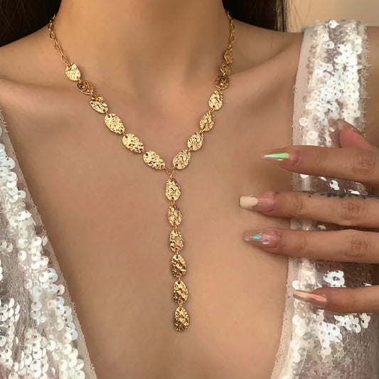 Vintage Runde Pailletten Lange Quasten Anhänger Halskette für Frauen Neue Trend Boho Sexy Brust Kette Choker Hals Schmuck Zubehör So ist Leben