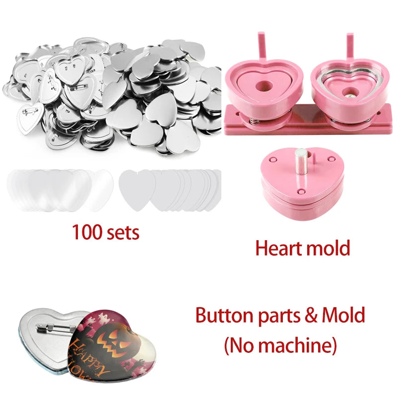 Button Maker Maschine Herzform Form 100 Set Knopfteile für Pin Badge Press Maker Slide Rail Maschine DIY Herstellung 57 * 53 mm So ist Leben