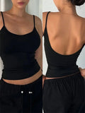 Frauen Backless Cami Crop Top Sommer Einfarbig Casual Ärmelloses Top Streetwear Y2K Kleidung So ist Leben