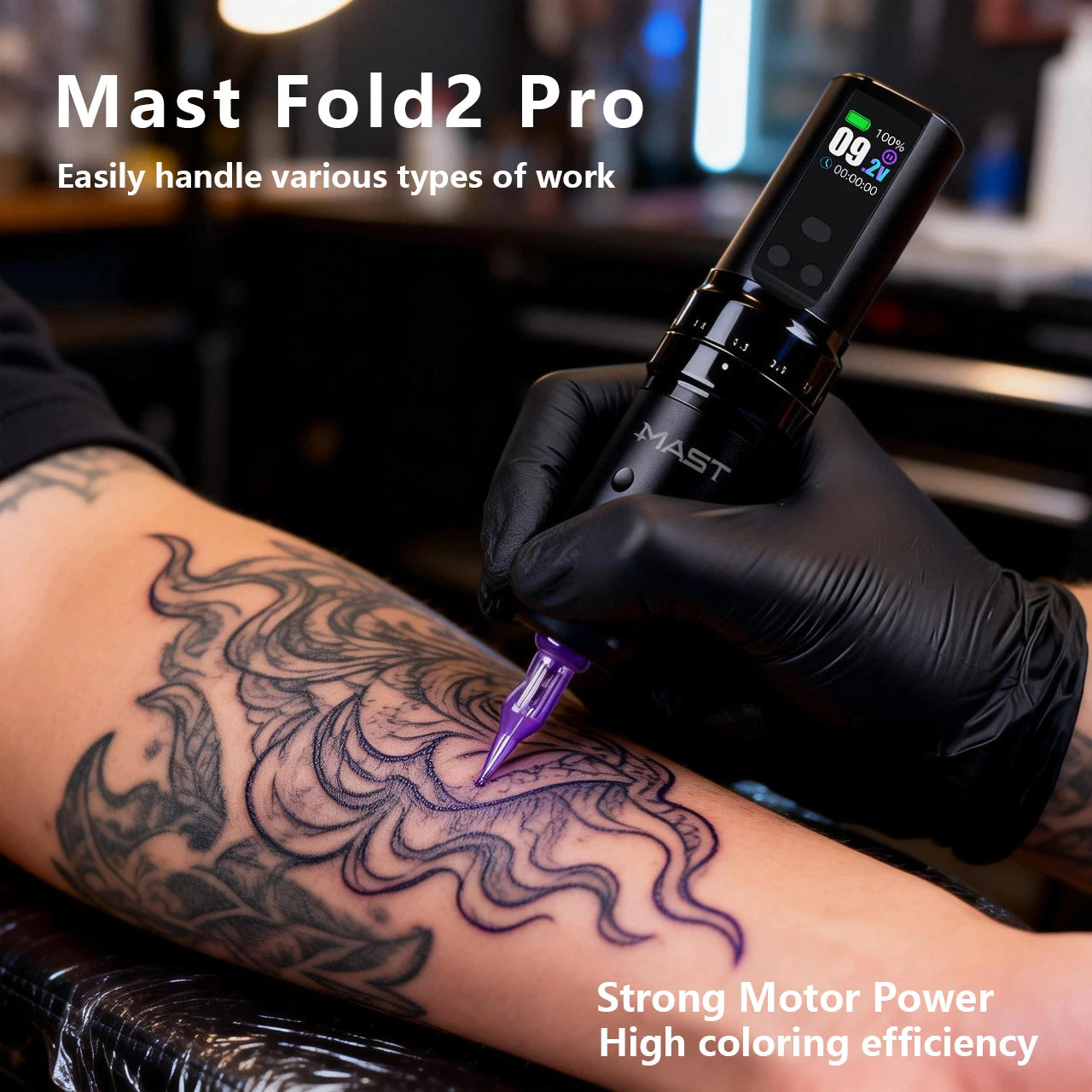 Mast Fold2 Pro Tätowiermaschine Komplett mit Kit Kabellos Rotary Pen 7 Hübe 2 Akkus 2000 mAh Netzteil für Körperkunst Dauerhafter Make-up tattoo maschine set  tattoo zubehör So ist Leben
