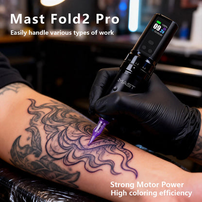 Mast Fold2 Pro Tätowiermaschine Komplett mit Kit Kabellos Rotary Pen 7 Hübe 2 Akkus 2000 mAh Netzteil für Körperkunst Dauerhafter Make-up tattoo maschine set  tattoo zubehör So ist Leben