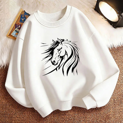 Lustiger Pullover mit künstlerischer Pferdemotiv-Grafik für den Frühling, Rundhals-Hoodie mit Grafikdruck, Kapuzenpullover für Jungen/Mädchen, Kinder-Sweatshirt So ist Leben