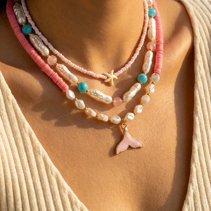 Böhmische Vintage Muschel Seestern Schildkröte Mehrschichtige Halskette für Frauen Ethnische Handgemachte Blaue Perlenketten Sommer Strand Schmuck So ist Leben