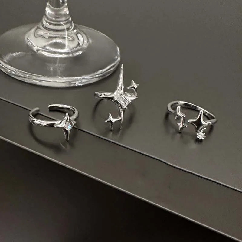 Vintage Unregelmäßige Kreuz Stern Offenen Ring für Frauen Männer Punk Gothic Silber Farbe Einstellbar Paar Ringe Y2K Egirl Schmuck Geschenk So ist Leben