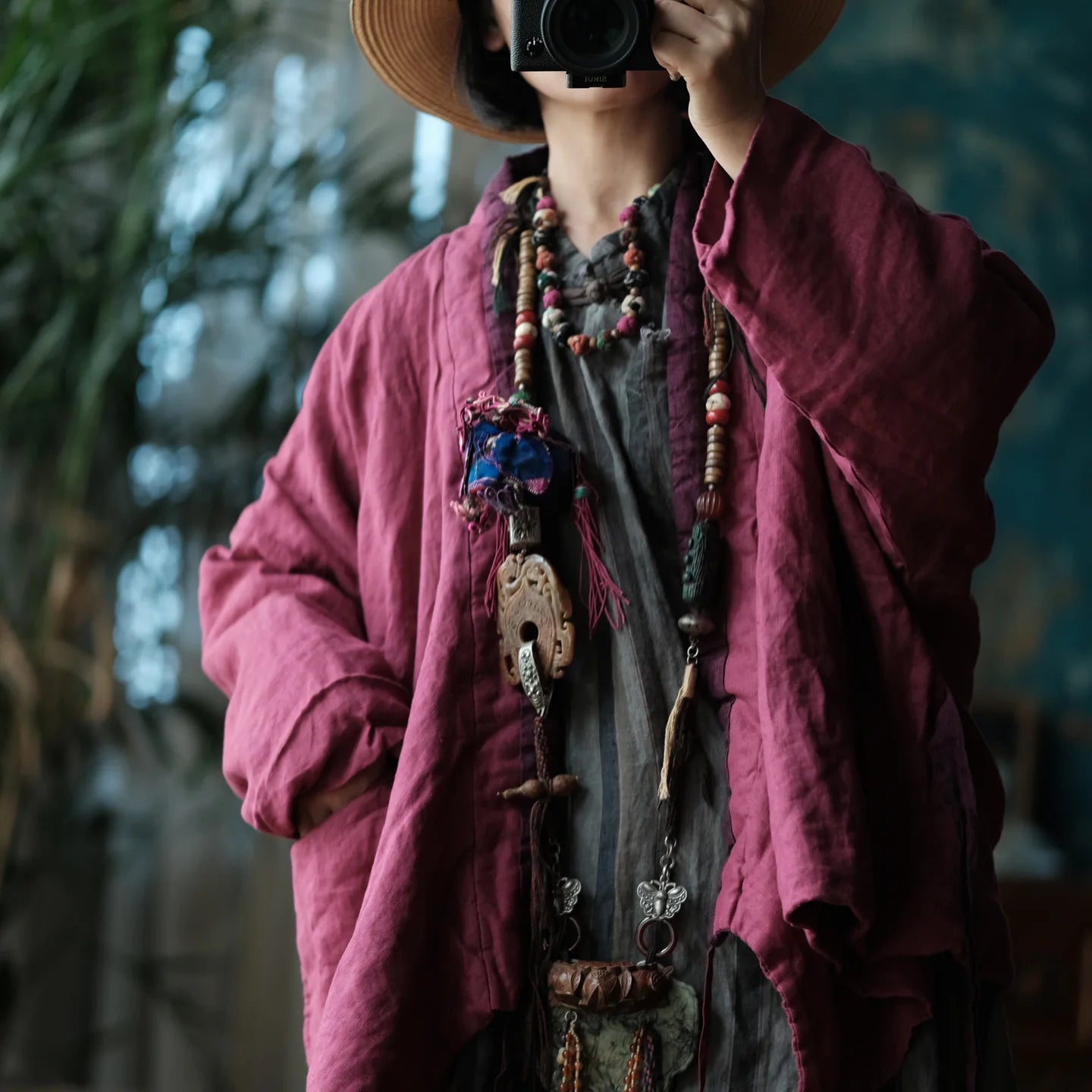 Lockere Passform, künstlerische Retro-Baumwolljacke, exklusiver Stil für Damen, mittelverdickt, langärmlig, reine Farbe, bequem, lässig So ist Leben