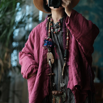 Lockere Passform, künstlerische Retro-Baumwolljacke, exklusiver Stil für Damen, mittelverdickt, langärmlig, reine Farbe, bequem, lässig So ist Leben