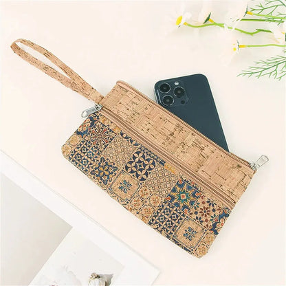 Cork Retro Print Coin Purse Portable Cell Phone Pouch Mini Wallet Double Layer Zipper Money Bag Key Lipstick Organizer Pouch - So ist Leben
