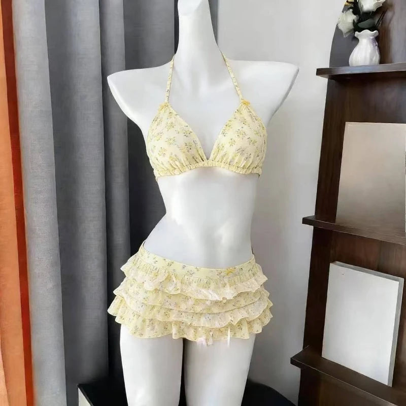Kawaii Polka Dot Bikini-Set mit Neckholder-Trägern, zweiteiliger Badeanzug für Damen, süßer Stil, Strandparty-Badeanzug So ist Leben