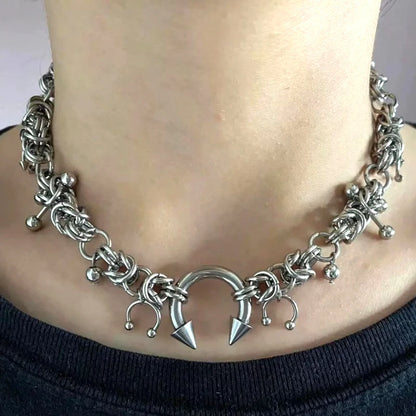 Punk Mode Edelstahl Niet Hufeisen Ring DIY Anhänger Halskette für Frauen Coole Mode Goth Schmuck Grunge Halsband So ist Leben