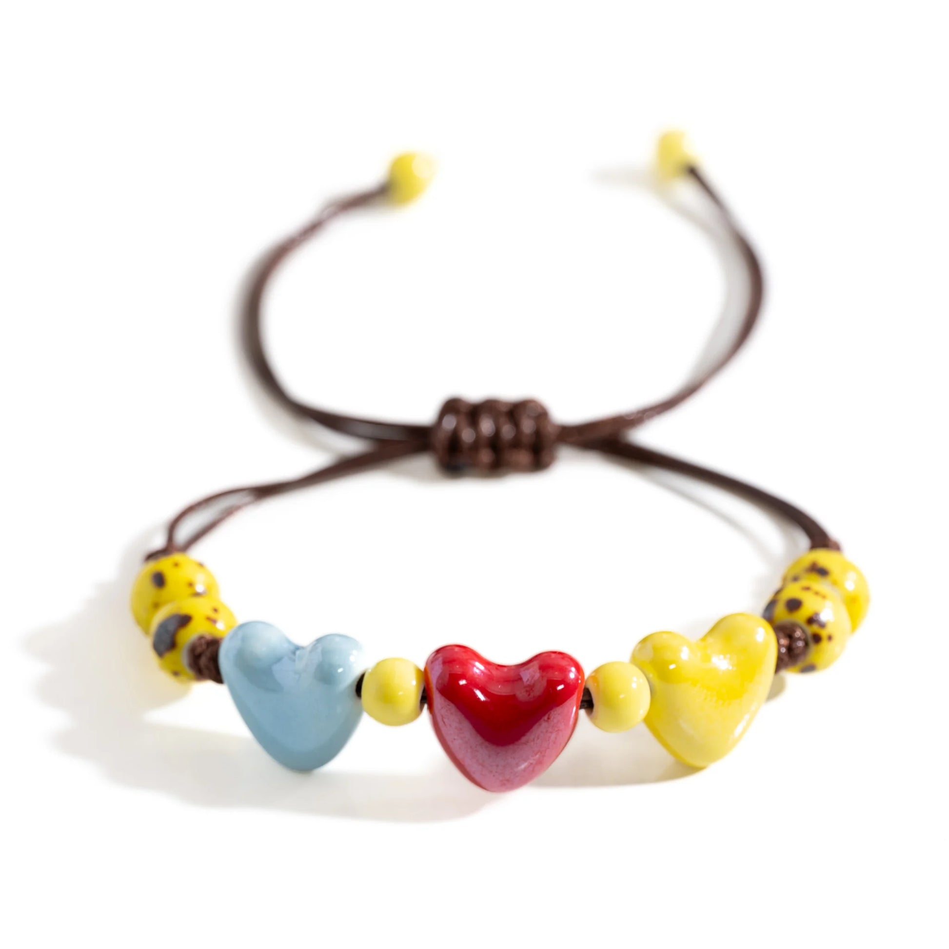 Handgefertigtes mehrfarbiges dreifaches Herz-Armband aus Keramik, verstellbare Wachsschnur, minimalistischer Boho-Stil für Paare und Freunde So ist Leben
