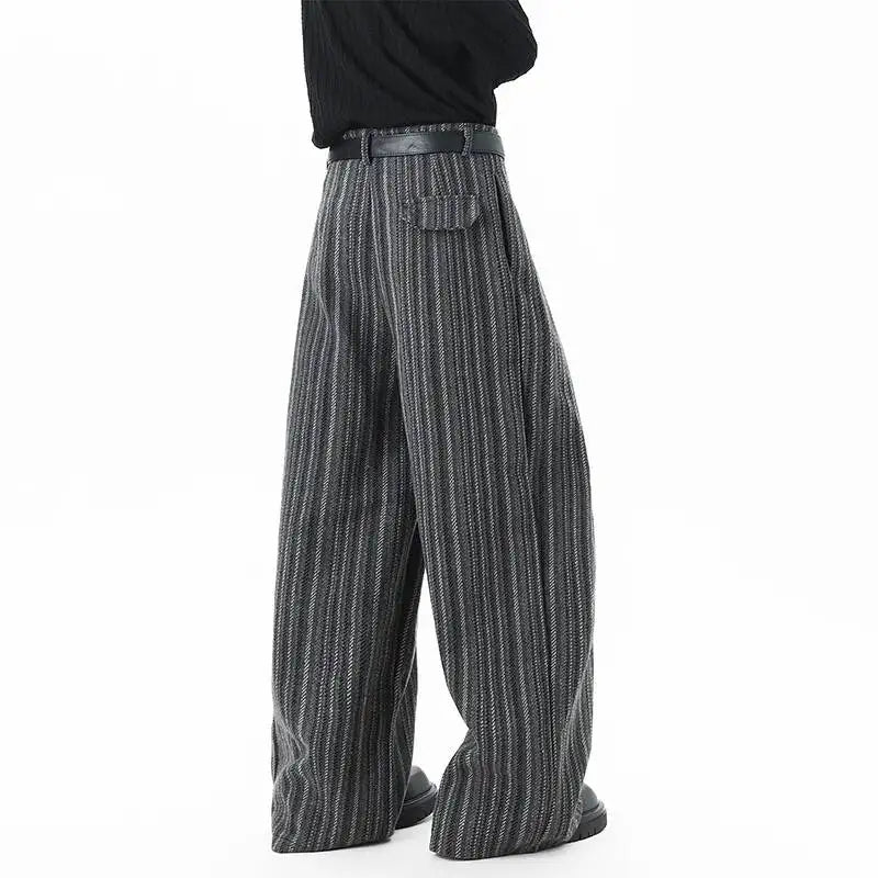 IEFB Nische Design männer Casual Hosen Gestreiften Kontrast Farbe Woolen Plissee Lose Gerade Breite Bein Casual Männliche Hosen 9X1633 So ist Leben