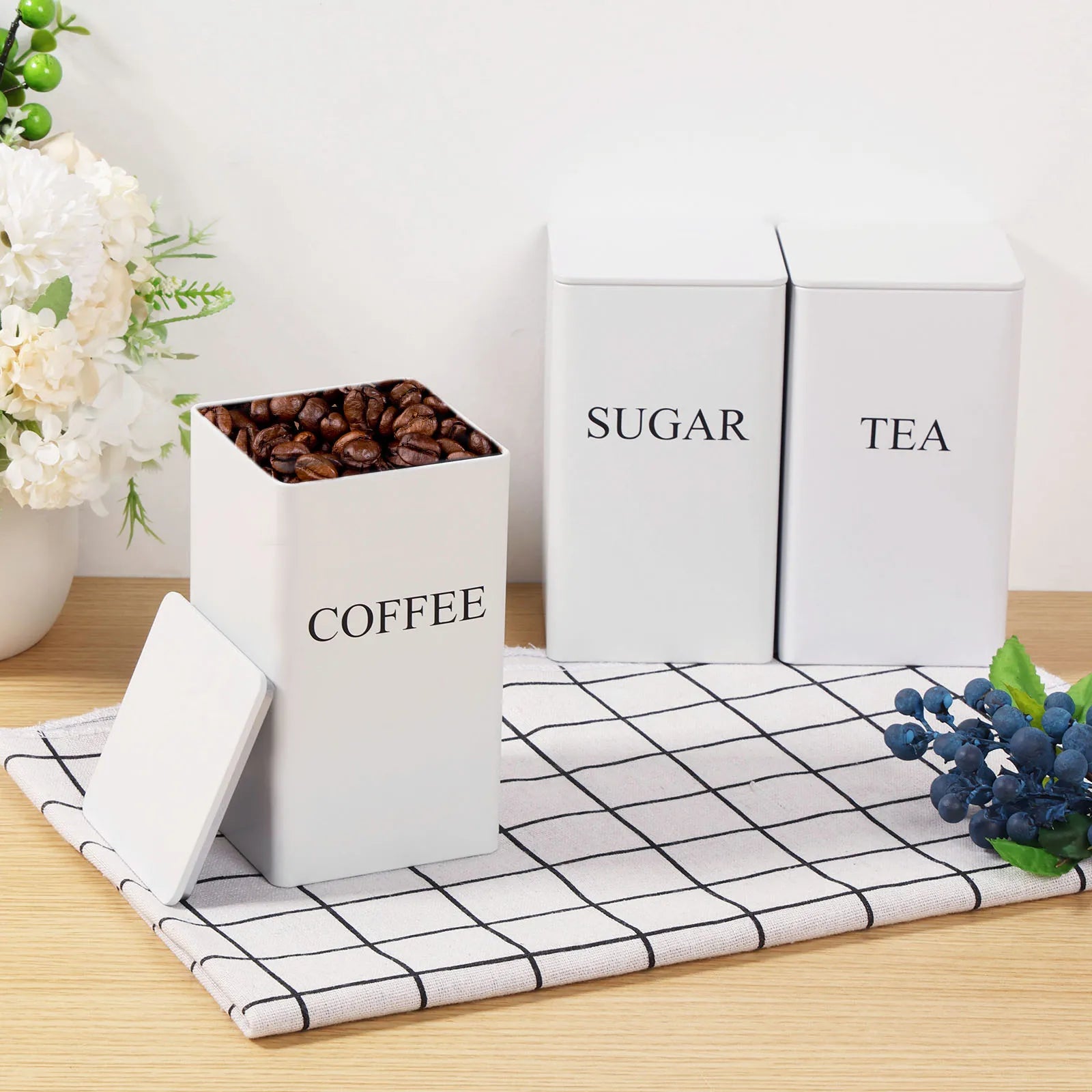3Pcs Kaffee Bean Lagerung Kanister Tee Zucker Vakuum Versiegelt Gläser Eisen Kanister Wärme Küche Creme Kann Luftdichten Deckel So ist Leben