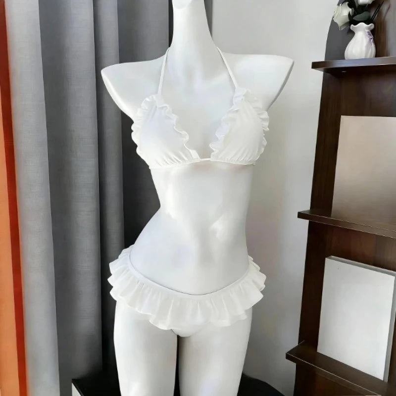 Kawaii Polka Dot Bikini-Set mit Neckholder-Trägern, zweiteiliger Badeanzug für Damen, süßer Stil, Strandparty-Badeanzug So ist Leben
