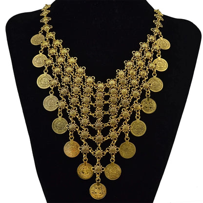 Türkei Bohemian Schwarz Blau Stein Ethnische Münze Quaste Halskette Türkische Gypsy Boho Strand Halsband Lätzchen Indien Halskette für Frauen Party So ist Leben