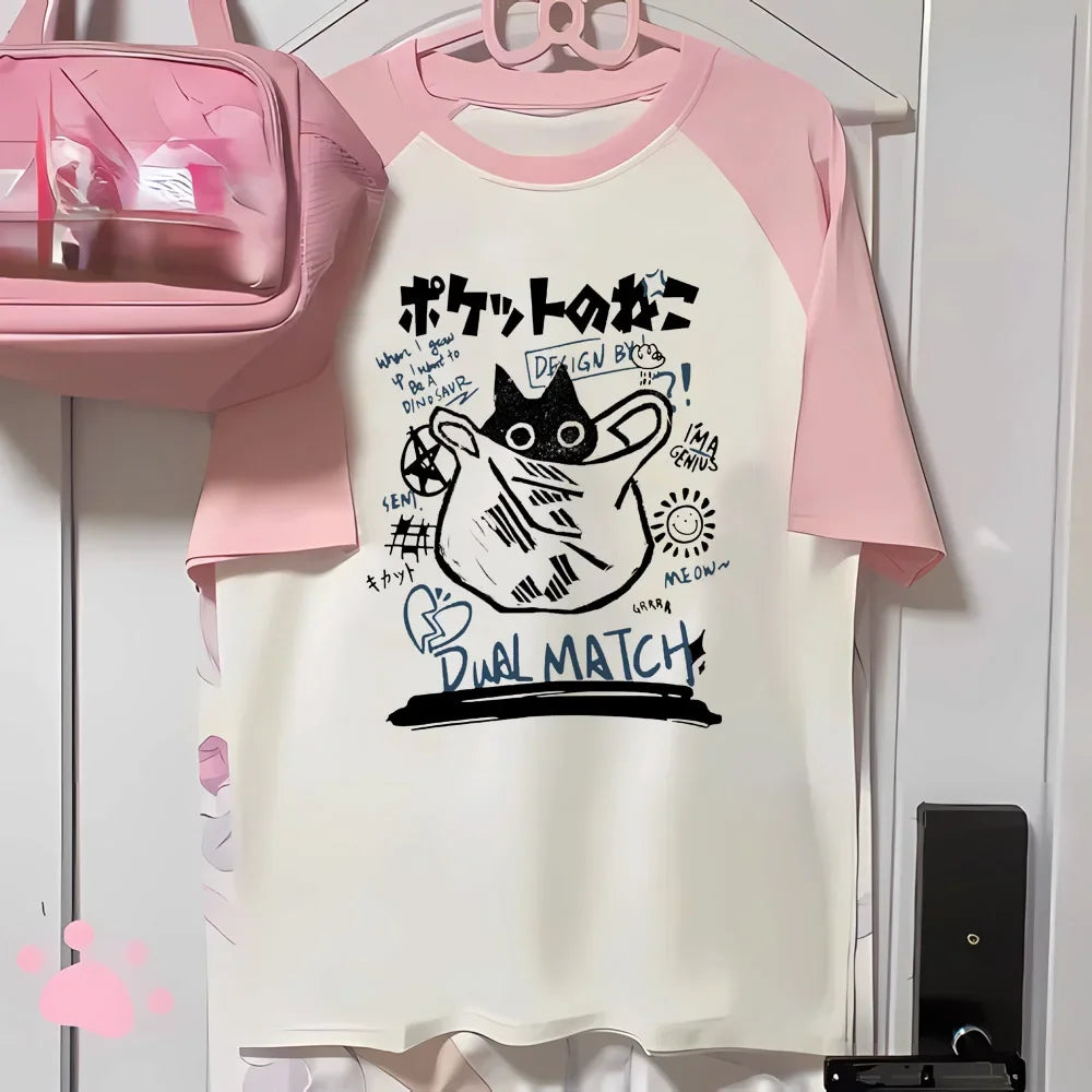 Japanisches Grunge Cartoon T‑Shirt für Frauen - So ist Leben