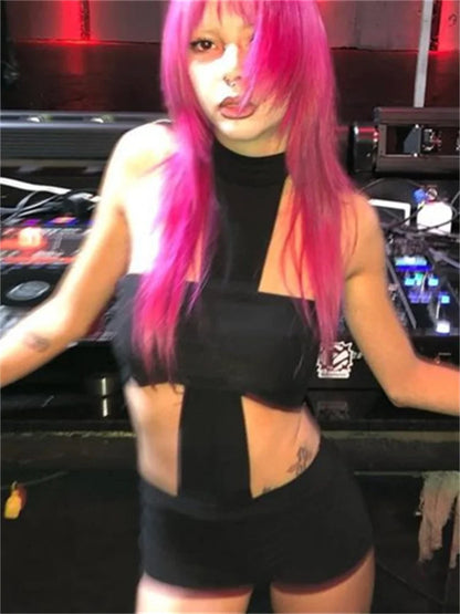 Seltsame Puss Sexy Halter Strampler Frauen Kreuz Hohl Taillen Ärmellose Trend Chic Hottie Solide Dünne Straße Clubwear Overall So ist Leben