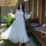 Strandurlaub Partykleid Damen Elegantes Weißes Feenhaftes Chiffon Langes Kleid Damen Süßes Schulterfreies Boho Maxikleid So ist Leben